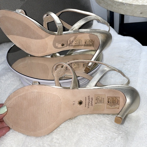 STUART WEITZMAN Womens Gold Slingback Soiree 100 Stiletto Heeled Sandal 7 M - Picture 5 of 10